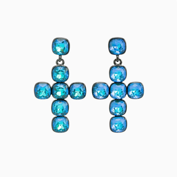 Crystal Drop Cross Earrings
