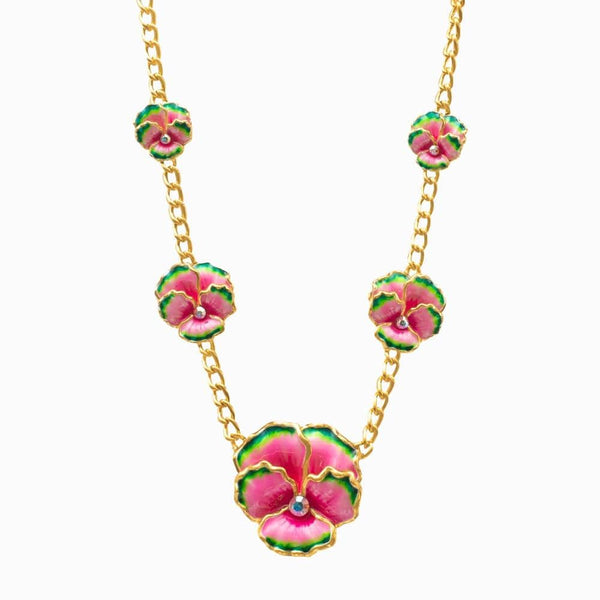 Enamel Pansy Flower Necklace