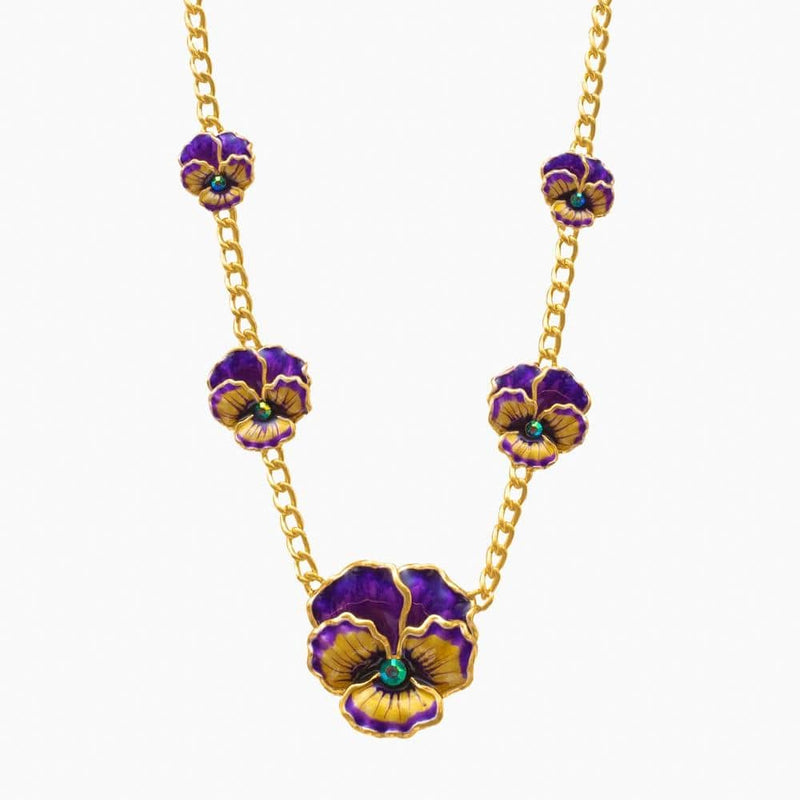 Enamel Pansy Flower Necklace