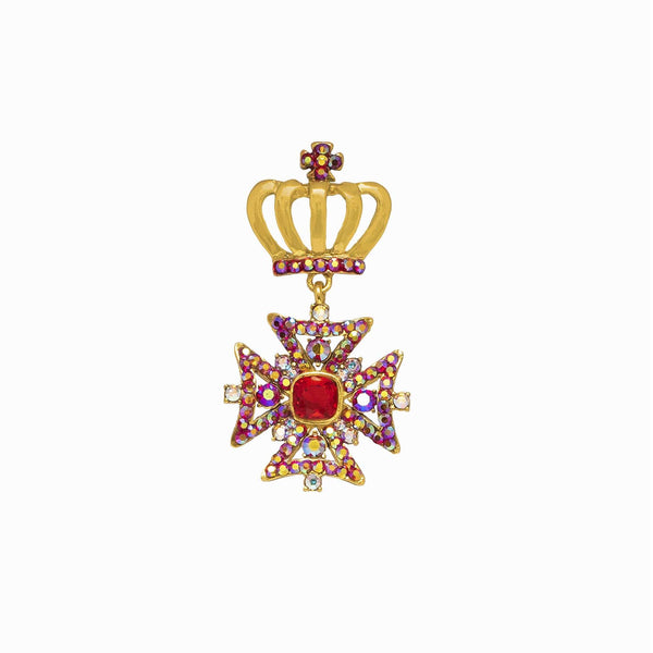 Crystal Medal & Crown Clutch Pin