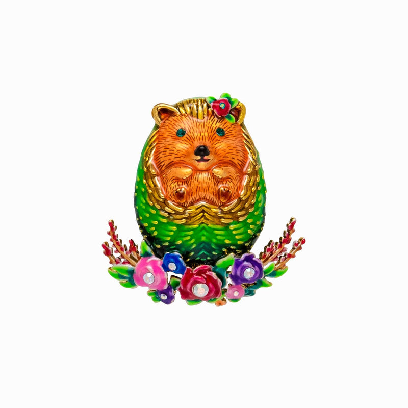 Hedgehog Sitting on Flowers Brooch