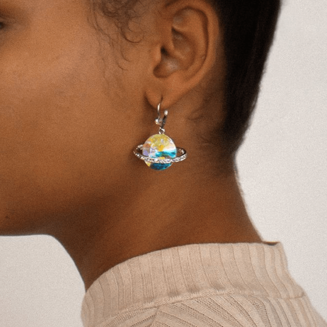 Sparkling Crystal Saturn Drop Earrings