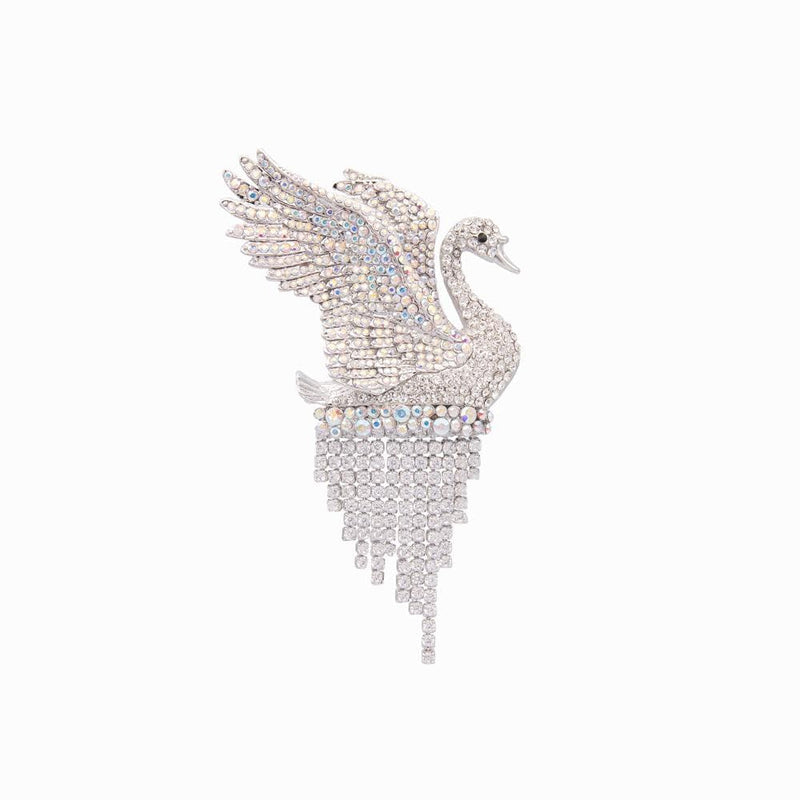 Swan with Drop Crystals Brooch