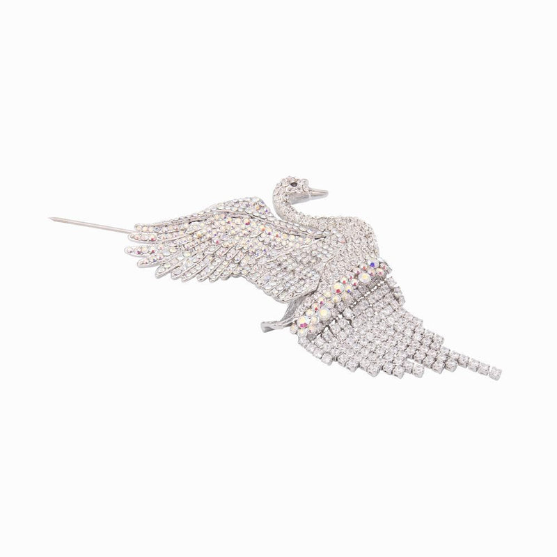 Swan with Drop Crystals Brooch
