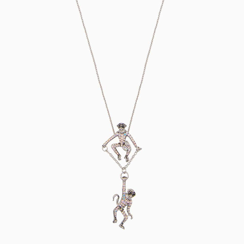 Hanging Monkey Friends Crystal Necklace