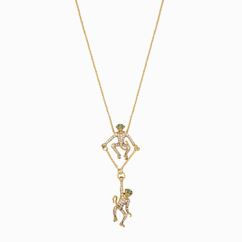 Hanging Monkey Friends Crystal Necklace