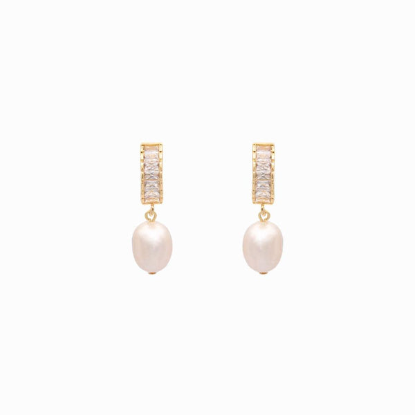 Crystal Baguette & Baroque Pearl Earrings