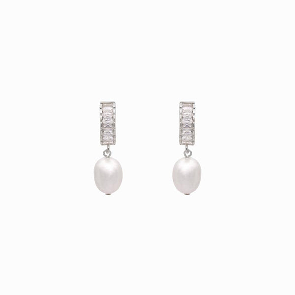 Crystal Baguette & Baroque Pearl Earrings