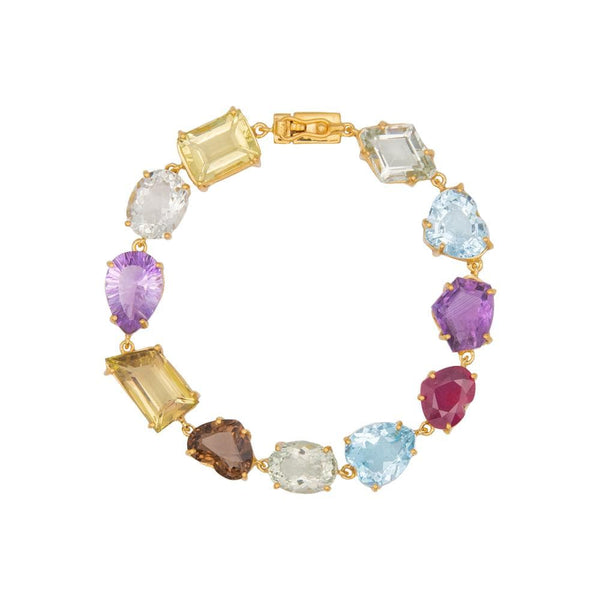 Purple Amethyst Blue Topaz and Lemon Quartz Bracelet
