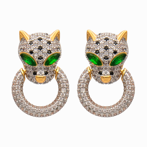 Crystal Leopard Head & Ring Earrings