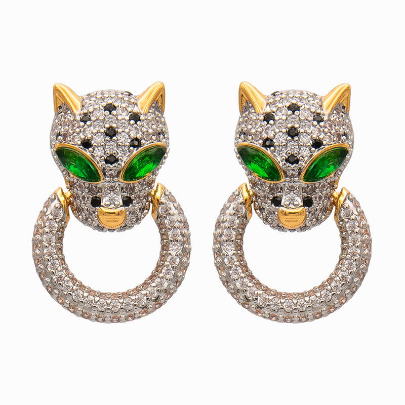 Crystal Leopard Head & Link Earrings