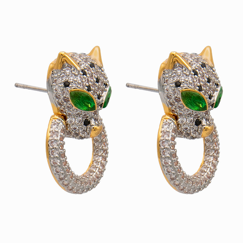 Crystal Leopard Head & Link Earrings
