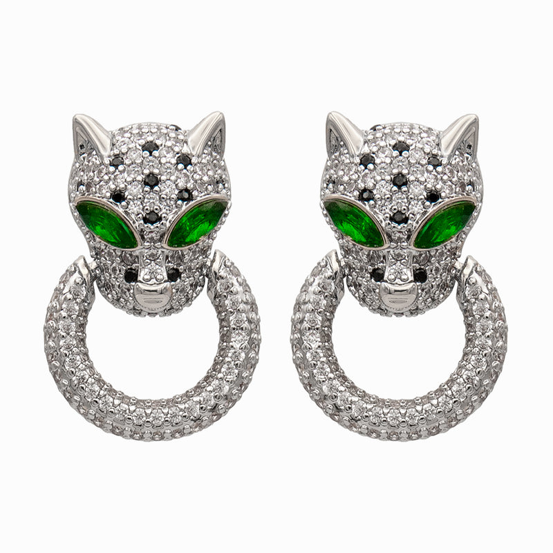 Crystal Leopard Head & Link Earrings