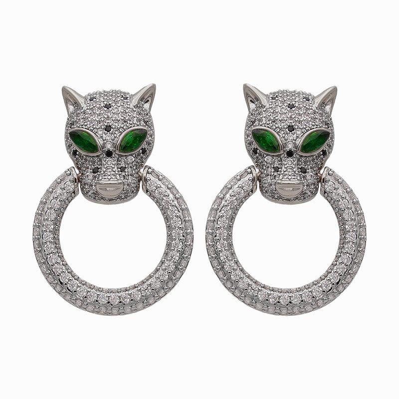 Large Crystal Leopard Ring Earrings