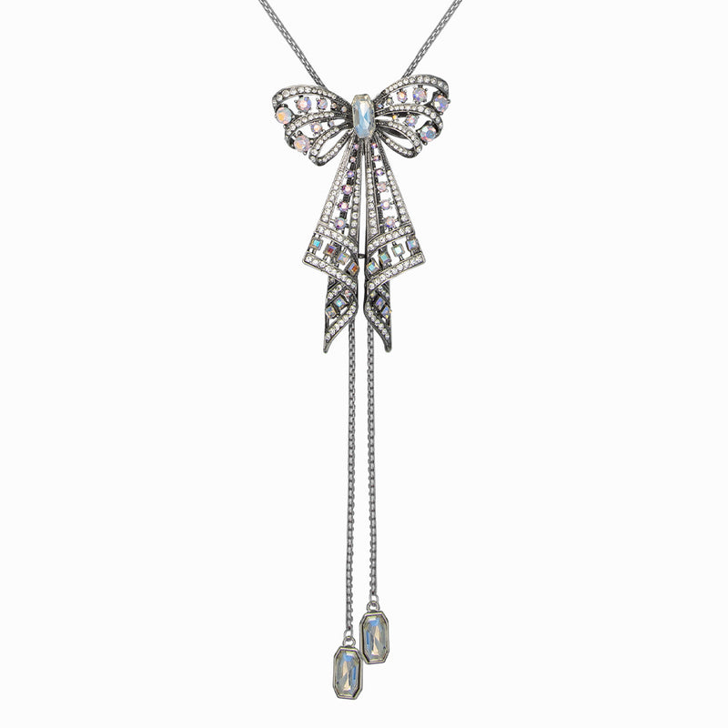 Crystal Bow Lariat Necklace