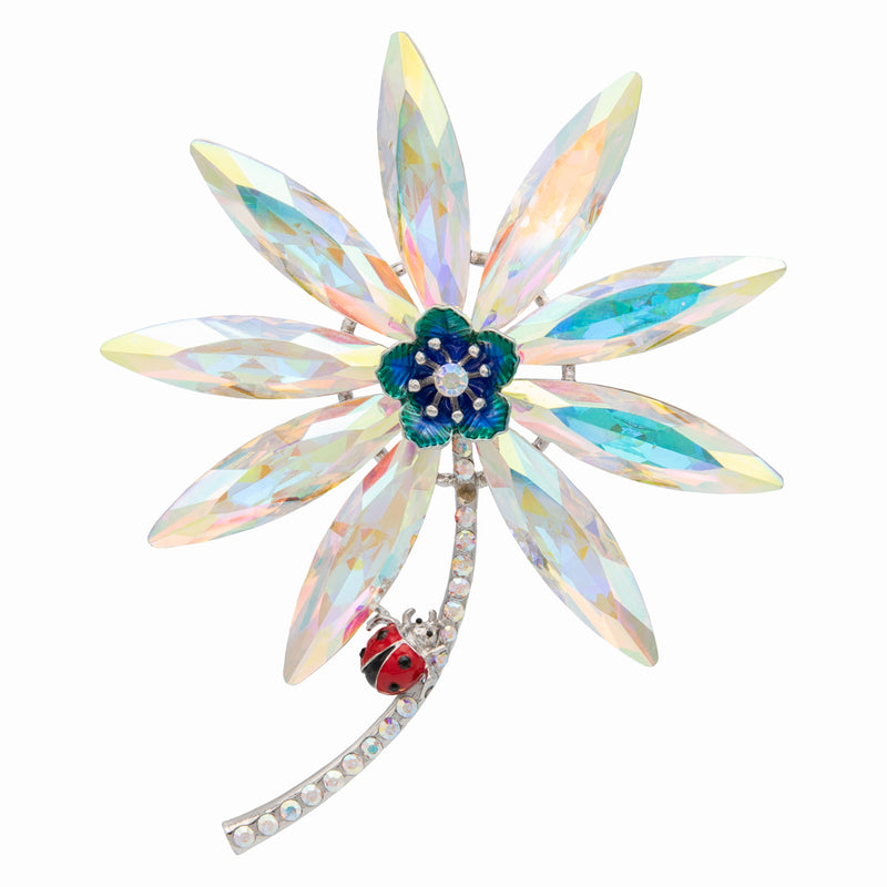Crystal Flower & Ladybird Brooch