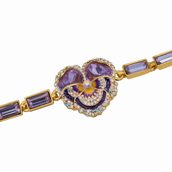 Pansy Flower Baguette Crystal Bracelet