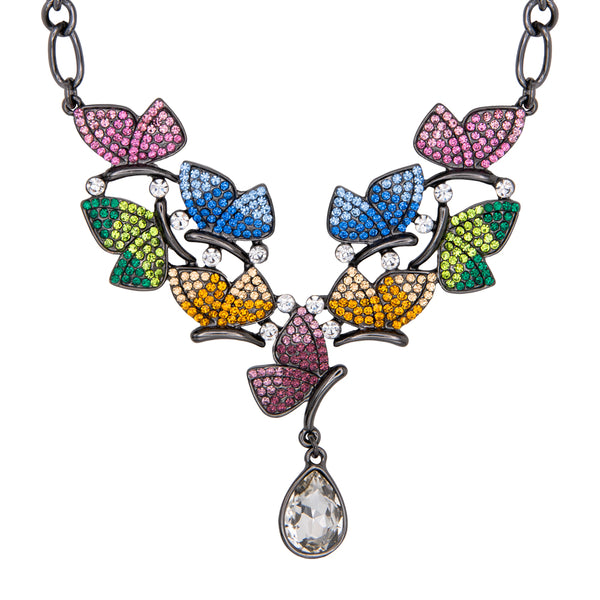 Crystal Butterflies Teardrop Necklace