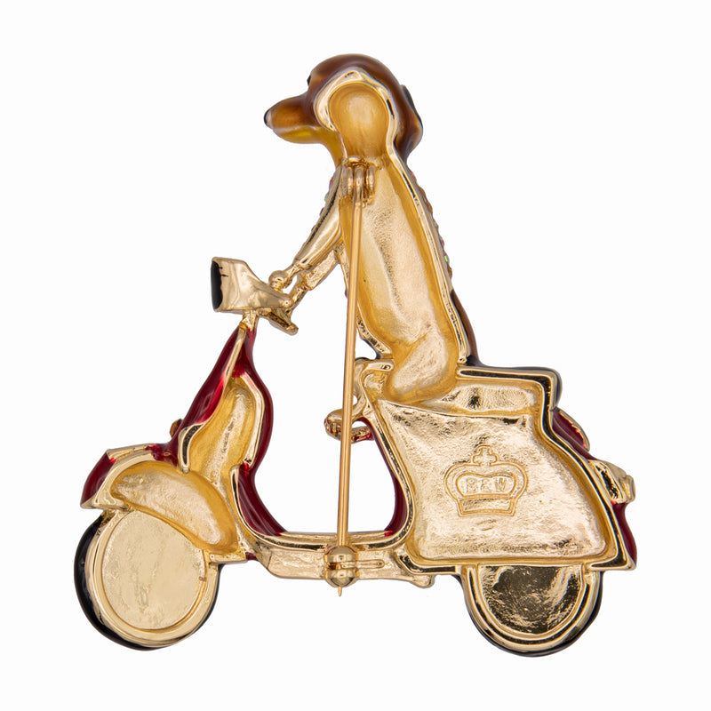 Dachshund on Scooter Brooch