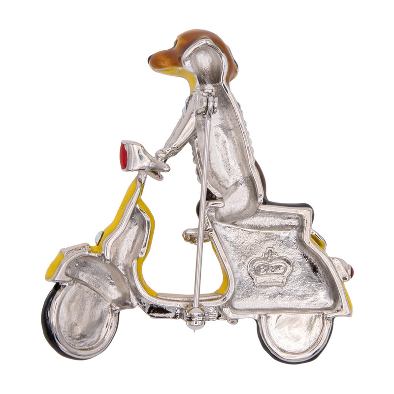 Dachshund on Scooter Brooch