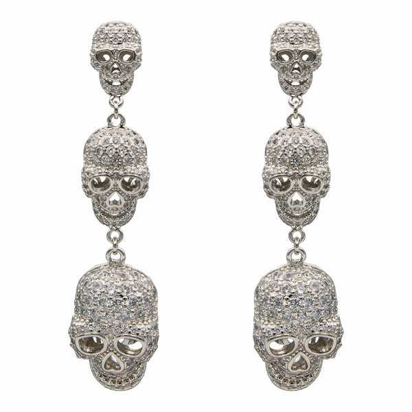 Three Crystal Skulls Drop Earrings
