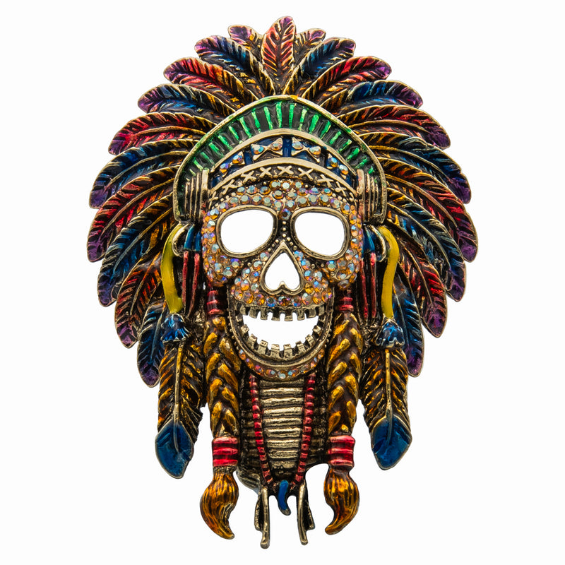 Native American Crystal Skull Brooch