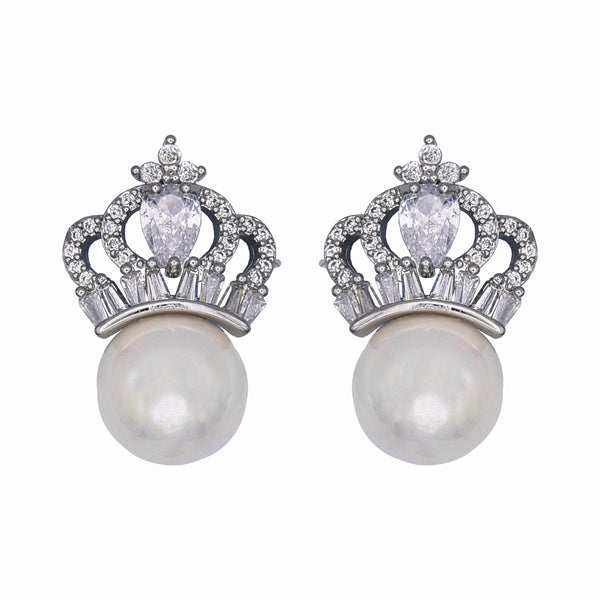 Crown and Pearl Stud Earrings