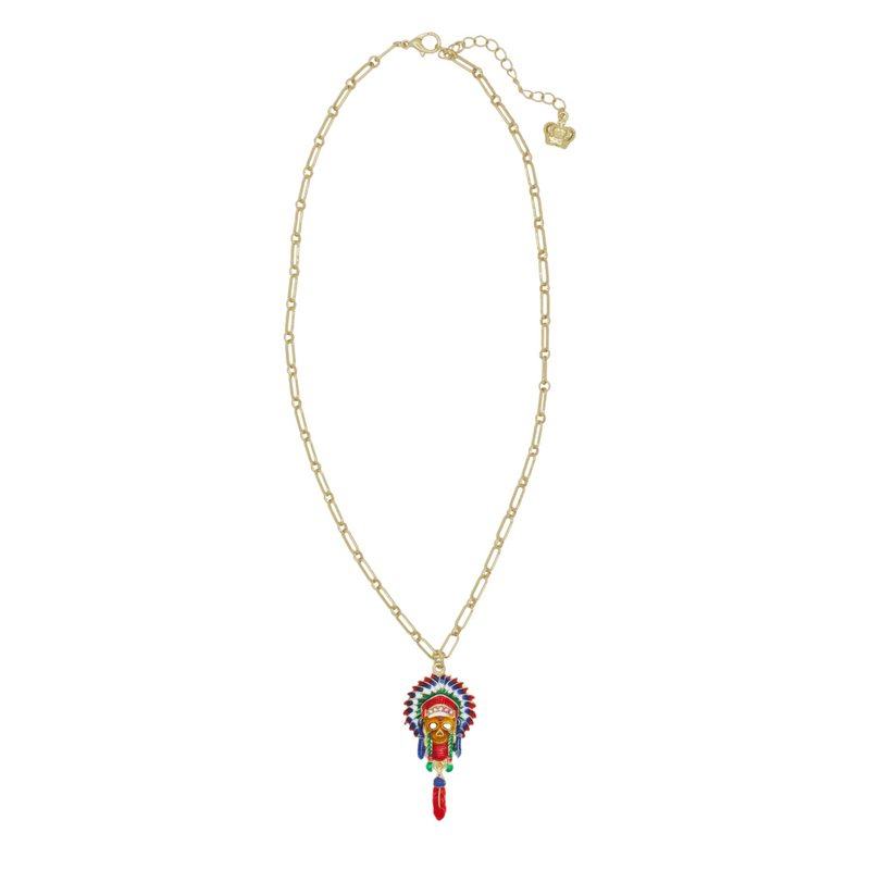 Native American Skull with Feather Necklace