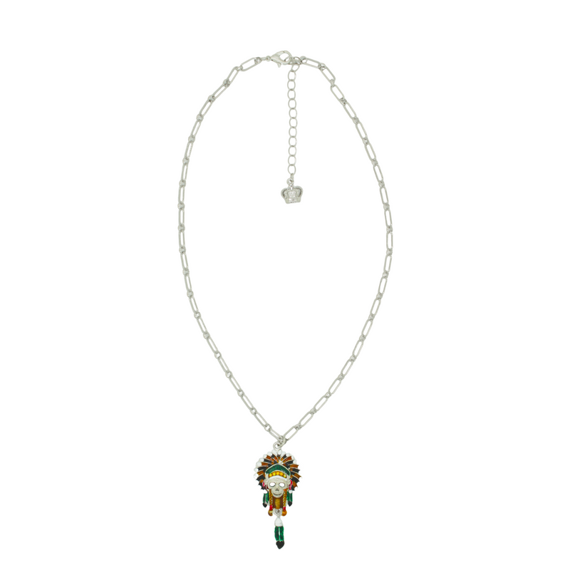Native American Skull with Feather Necklace