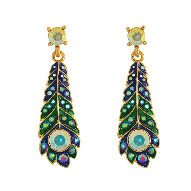 Crystal Peacock Feather Earrings