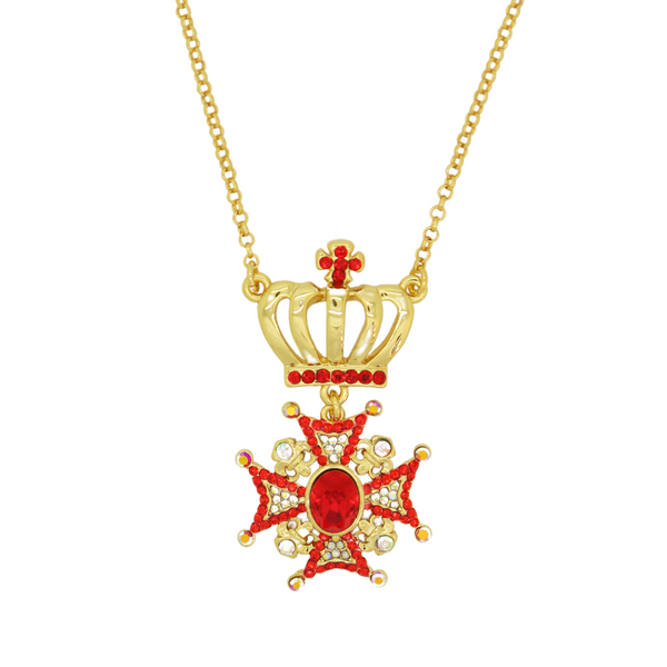 Crystal Medal & Crown Necklace