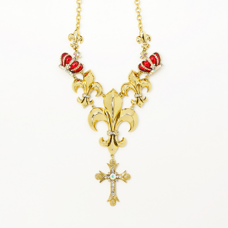 Cross Crown & Fleur De Lis Necklace