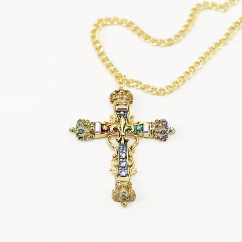 Cross and Crowns Pendant Necklace