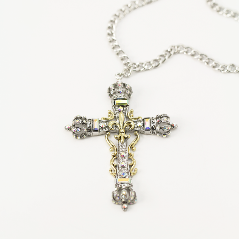 Cross and Crowns Pendant Necklace