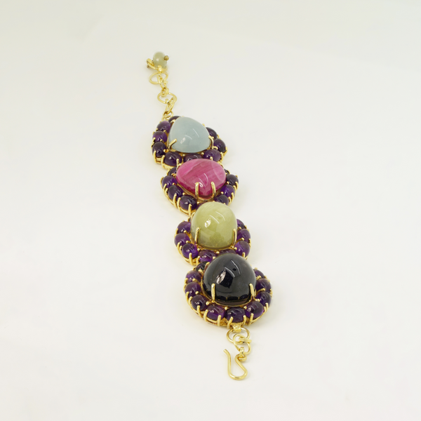 Aquamarine Sapphire Ruby and Amethyst Bracelet