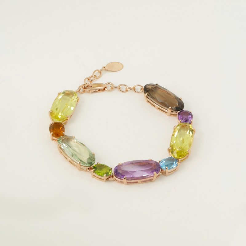 Amethyst Quartz Topaz and Peridot Bracelet