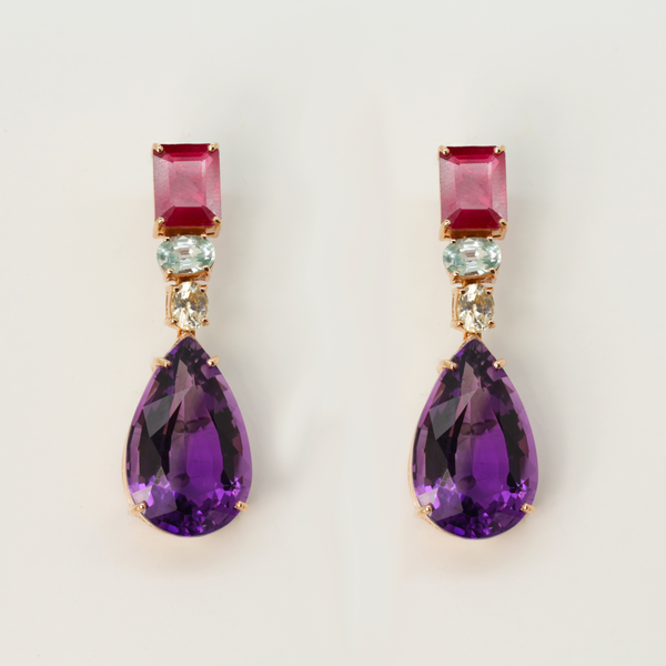 Ruby Zircon and Amethyst Earrings