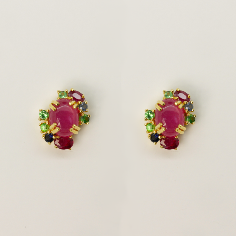 Ruby and Sapphire Stud Earrings