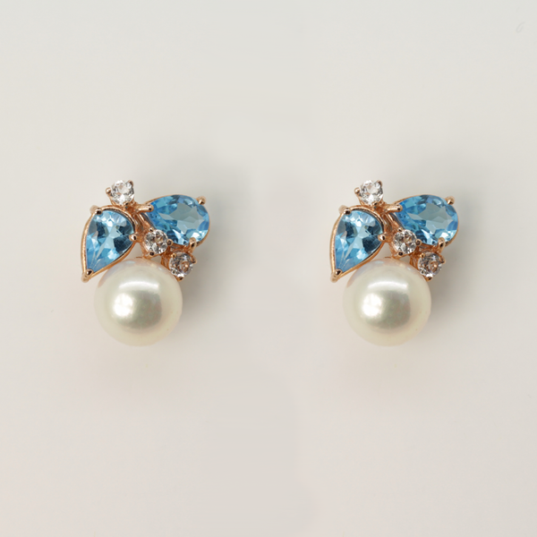 Topaz and Fresh Water Pearl Earrings
