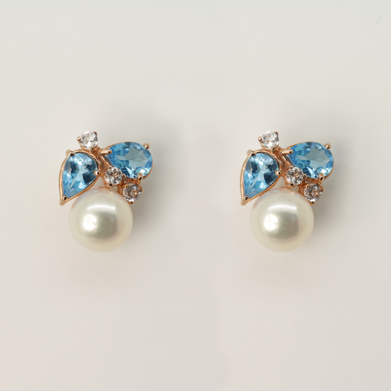Topaz and Fresh Water Pearl Earrings