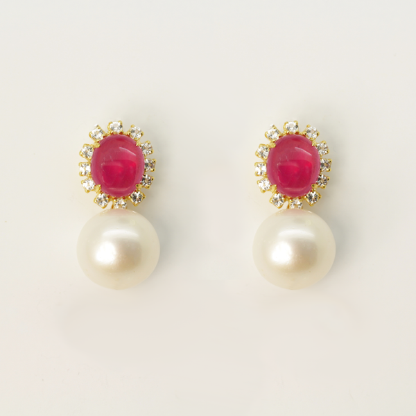 Ruby Quartz and Fresh Water Pearl Earrings