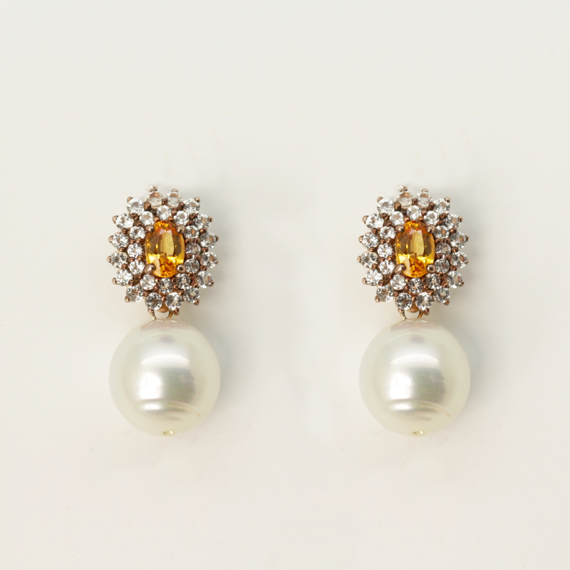 Zircon Sapphire and Fresh Water Pearl Earrings