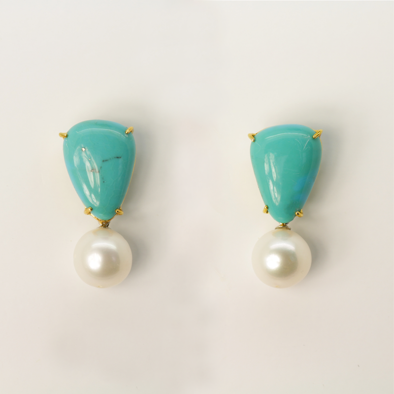 Turquoise and Freshwater Pearl Earrings