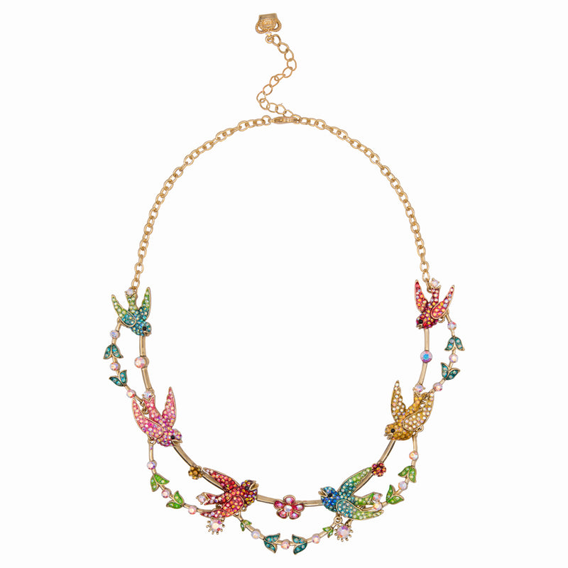 Crystal Swallows & Flowers Necklace