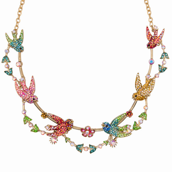 Crystal Swallows & Flowers Necklace