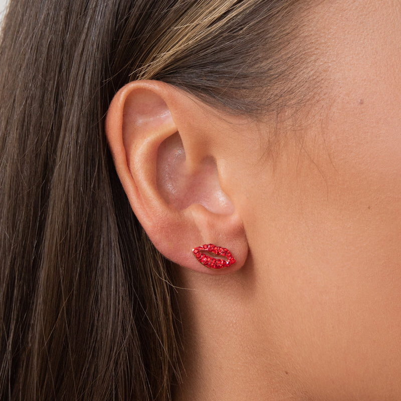 Red Crystal Lip Stud Earrings