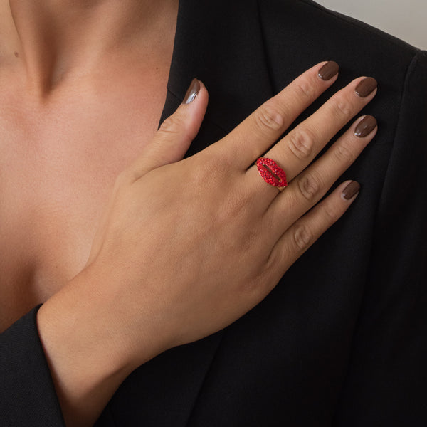 Crystal Red Lips Ring