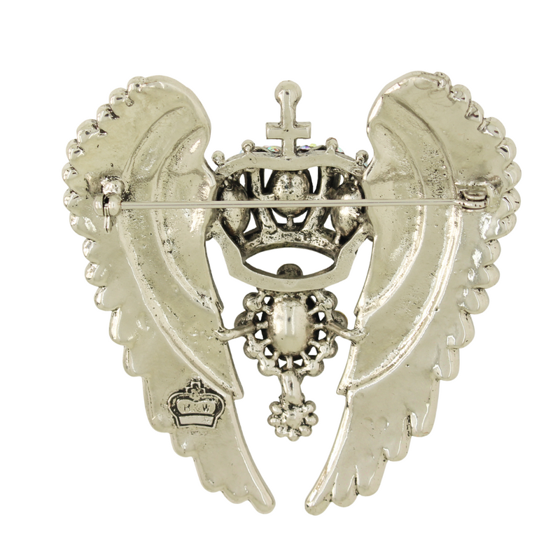 Crystal Crown and Wings Brooch