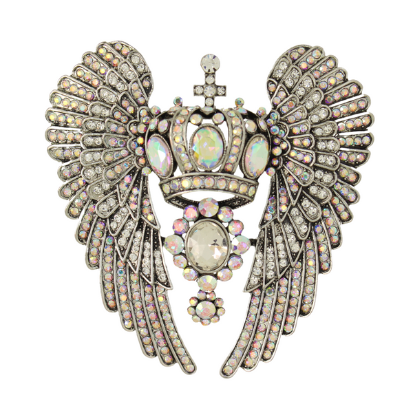 Crystal Crown and Wings Brooch
