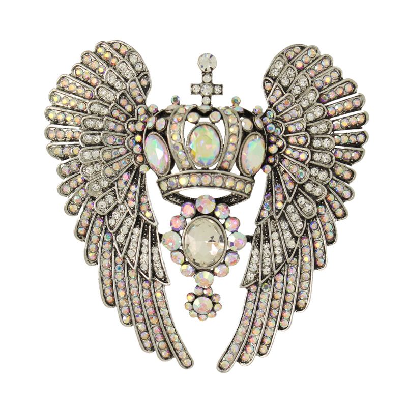 Crystal Crown and Wings Brooch